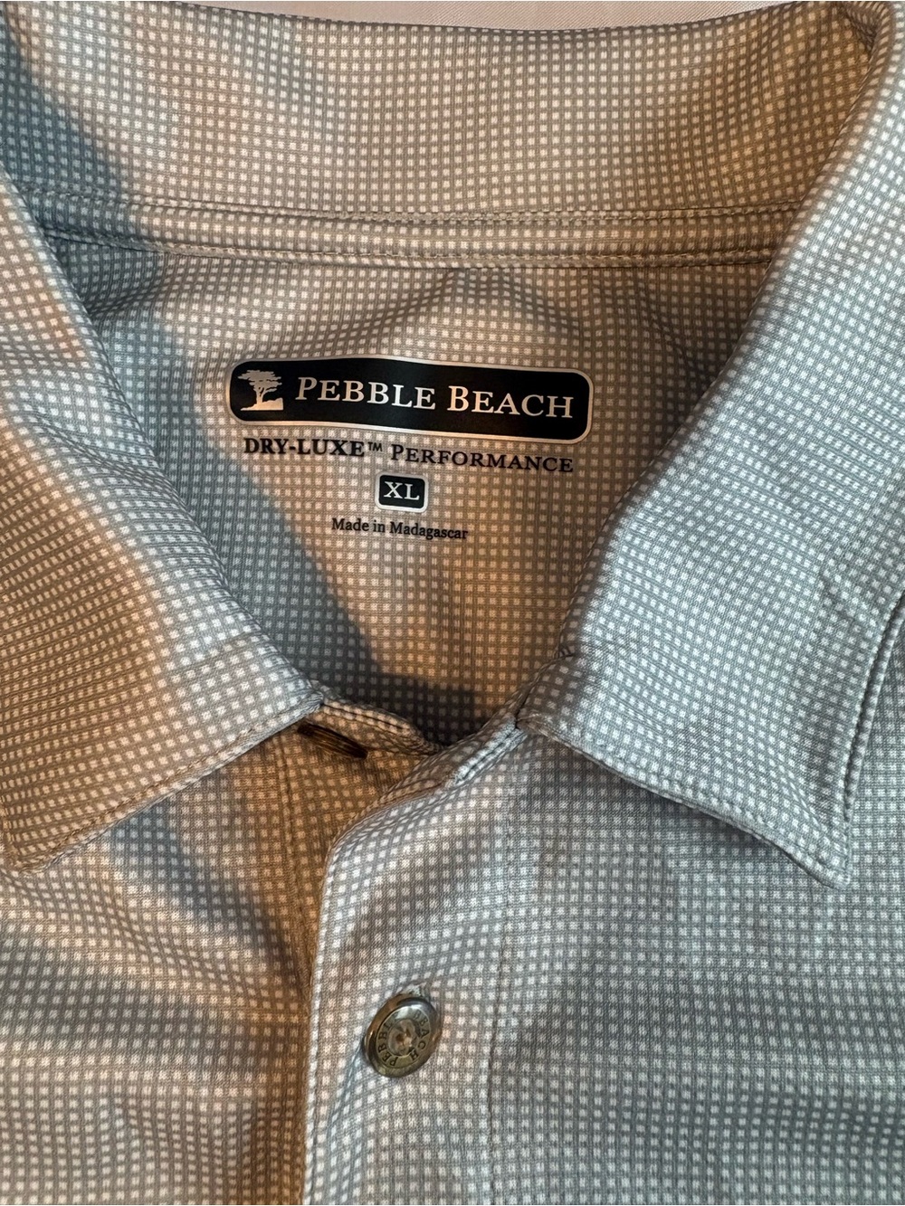 Pebble Beach Men's XL Grey Mini Check Dry-Luxe Performance Golf Polo Shirt